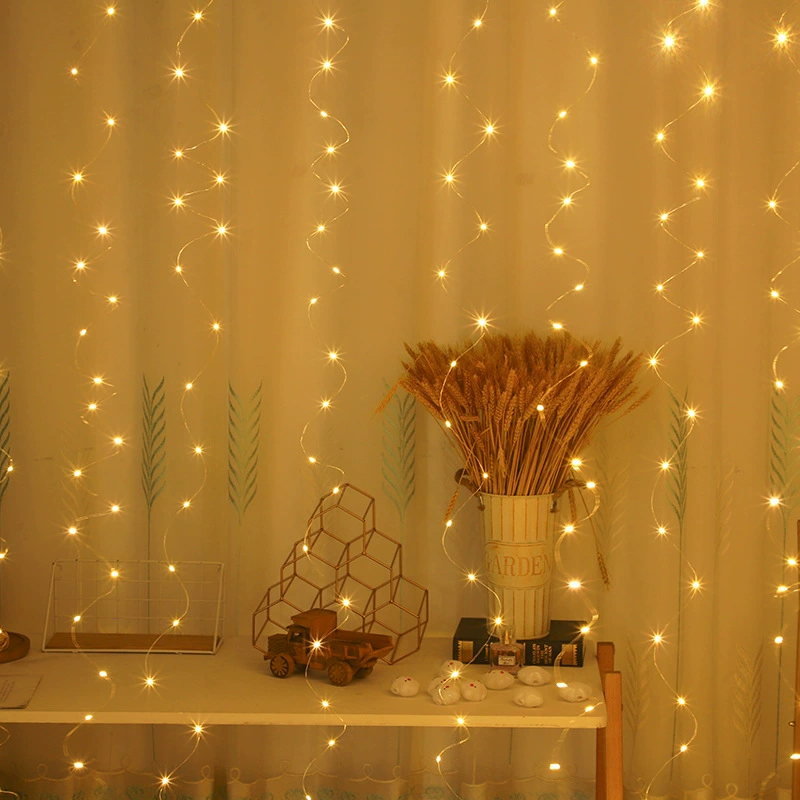 Оптовая продажа: Новогодние гирлянды-шторы 3х3 USB с пультом ДУ, медная проволока, для создания атмосферы в комнате, праздничное украшение