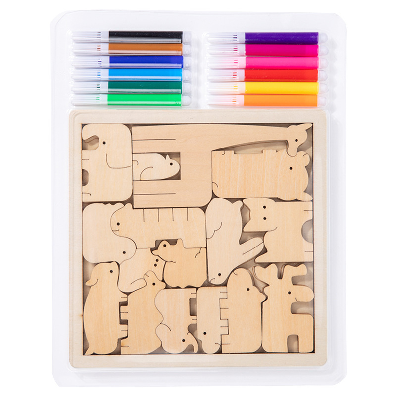 Rompecabezas tridimensional multifuncional de bricolaje de madera para niños pintura graffiti ejercicio coordinación mano-ojo educación temprana juguetes educativos image 6