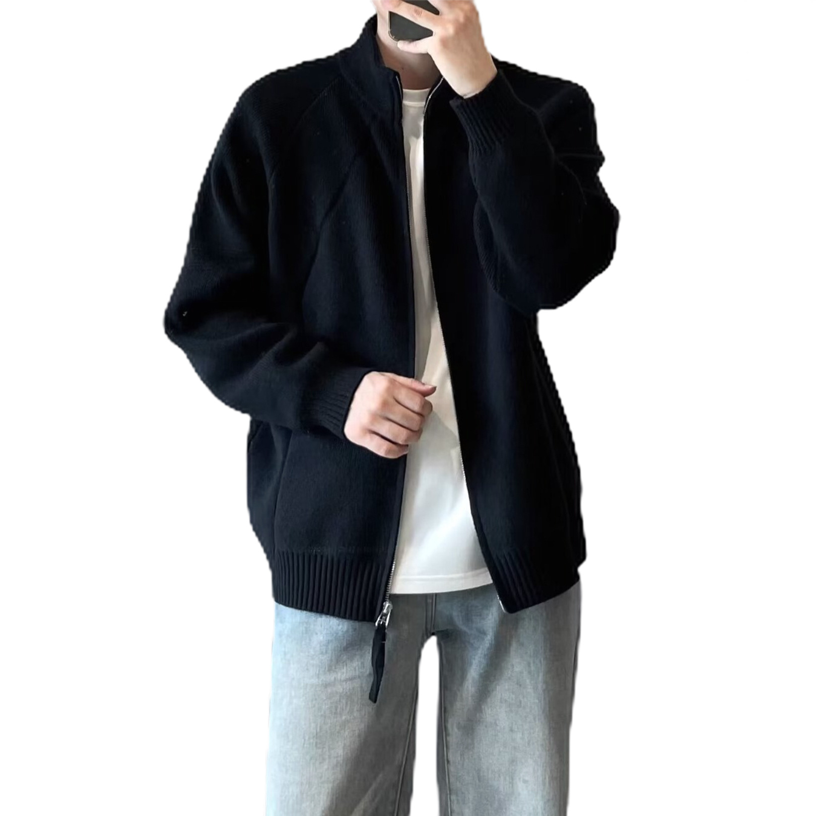 Explosiones transfronterizas de tamaño grande europeo Cardigan jersey suéter hombre abrigos de invierno chaqueta collar de hombro fábrica al por mayor