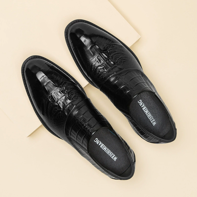 В наличии Высококачественная кожаная обувь, мужская деловая официальная одежда из натуральной кожи с крокодиловым острым носком, британская Повседневная Свадебная кожаная обувь ручной работы, Мужская
