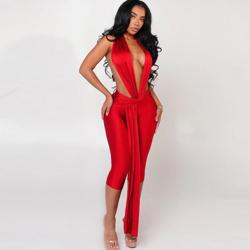 European and American Style 2026 Autumn New Fashion Solid Color Sexy Hot Girl Sleeveless Halter Backless Tight-Fitting Jumpsuit European and American Style 2026 Autumn New Fashion Solid Color Sexy Hot Girl Sleeveless Halter Backless Tight-Fitting Jumpsuit