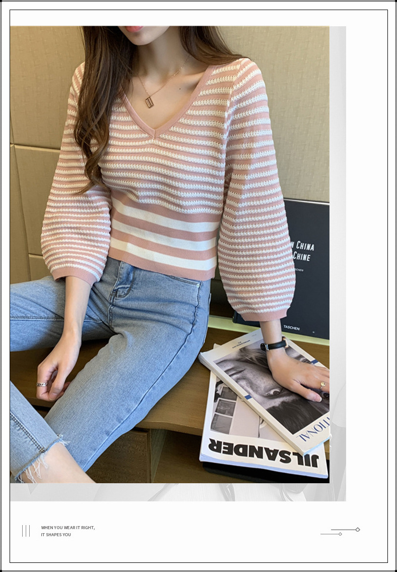 Nuevas prendas de punto para mujer nuevo suéter de estilo chino que toca fondo jersey de rayas horizontales estilo hermana real superior otoño e invierno mujer de gama alta image 9