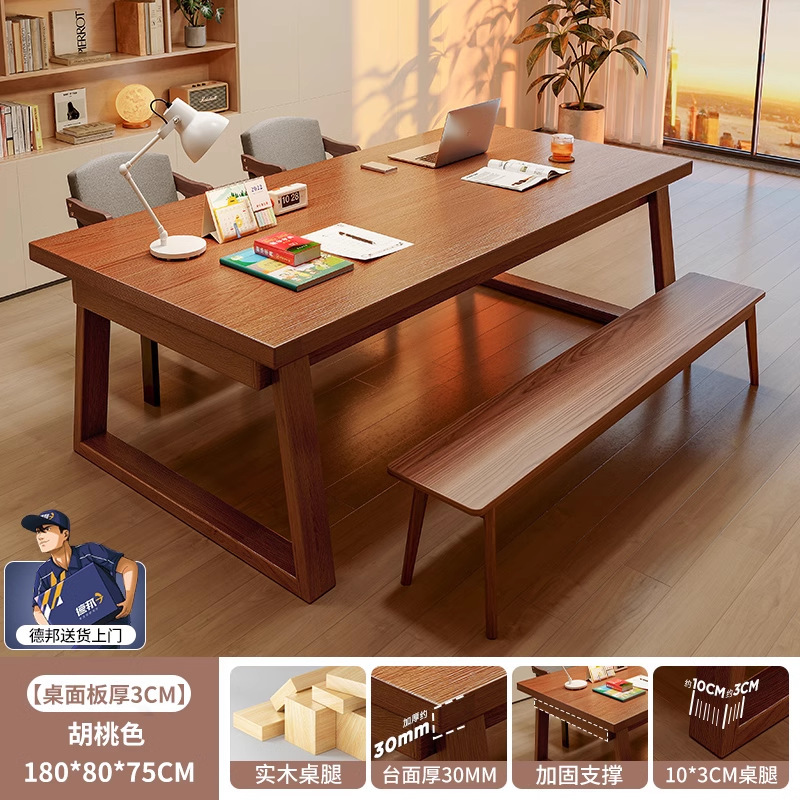 Escritorio de madera maciza para la sala de estar, escritorio largo grande, escritorio de oficina en el hogar, banco de trabajo largo, combinación de mesa y silla moderna de lujo ligero