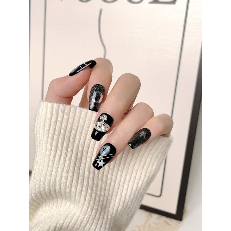 [Original Real Shot] Purely Handmade Wearable Nails Internet Celebrity Western Empress Planet Diamond Sweet Cool Style Dark Manicure Patch