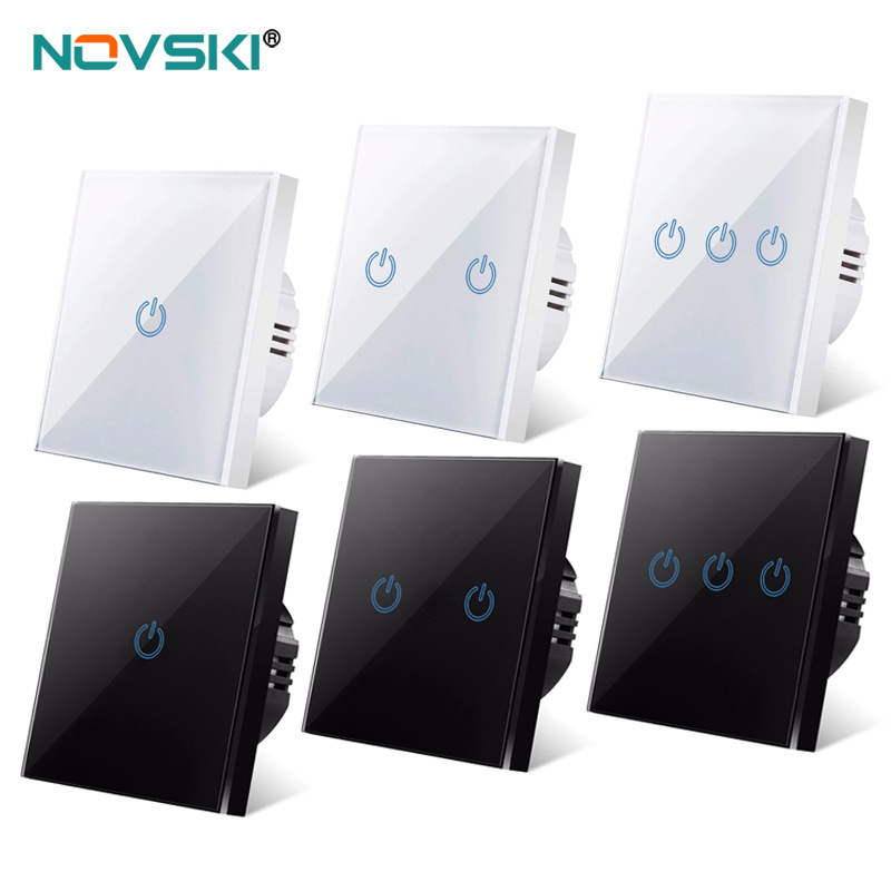 86 Type European Standard Tempered Glass Wall Switch Panel Single Fire Embedded Smart Touch Switch Wholesale