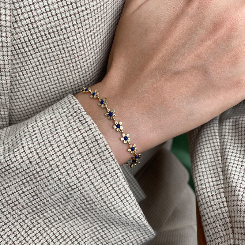 Otoño exquisita pequeña flor azul pulsera de las mujeres simples novias Mori pulsera de las mujeres ins versátil pulsera de alto grado