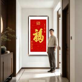 天下第一福康熙福字铜角挂画进门入户玄关装饰画大堂字画迎门墙画