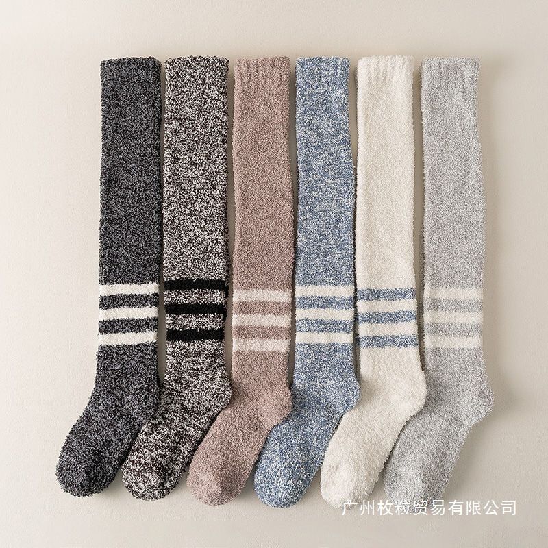 Coral Fleece Socks for Men, Over-The-Knee Long Socks, Four-Season Fleece-Lined Leg Warmers, Floor Socks, Plush Thigh-High Socks