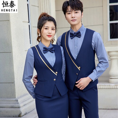 New restaurant waiter work uniform gray unisex hotel KTV front desk work uniform vest suit for men