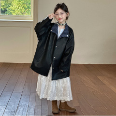 女童风衣外套2025新款秋季女孩超好看韩系皮衣儿童秋装两面穿上衣