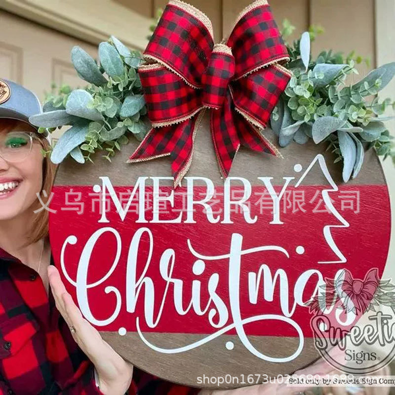 Cross-Border New Product Christmas Wooden Door Hanging Pendant Christmas Front Door Courtyard Gate Background Wall Decoration Pendant