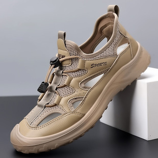Sandals Men's 2025 New Summer Outdoor Mesh Breathable Men's Soft Sole Non-slip Wear-resistant Baotou Hollow Beach Shoes