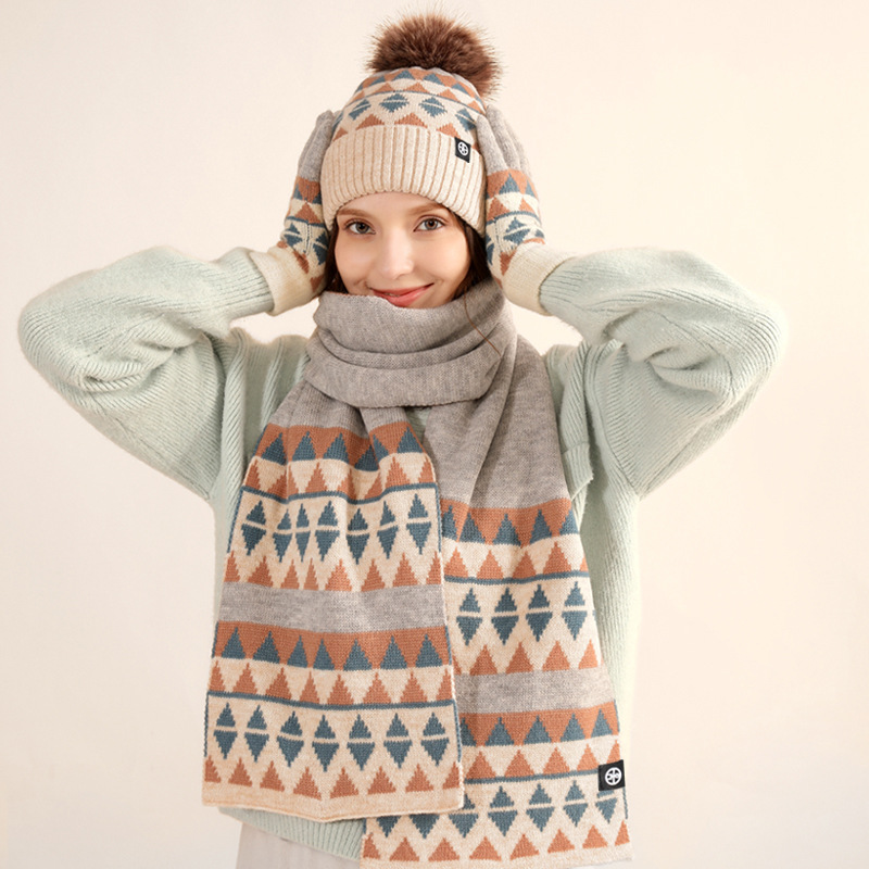 Winter Neues Produkt Japanische Strickhandschuhe Schals Mützen 3-teiliges Set aus warmer und kältebeständiger Wolle mit Modeaccessoires Weihnachtsgeschenk_voghion.com