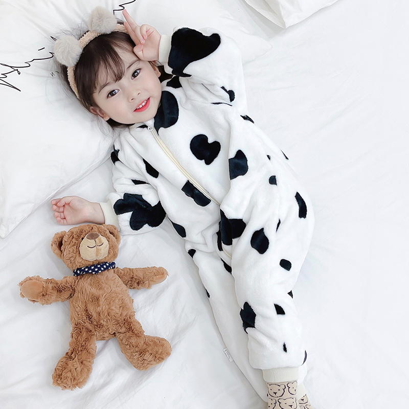 Nuevos pijamas de una pieza para niños y niñas de doble capa engrosada mameluco bebé cálido homewear ropa para niños bebé saco de dormir