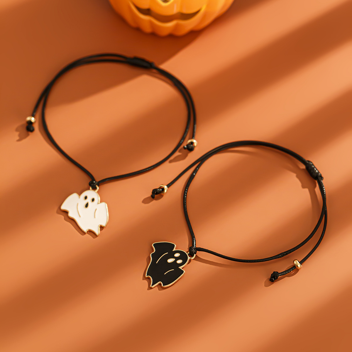 Halloween ghost leather wax line bracelet, dark wind bat alloy bracelet set_voghion.com