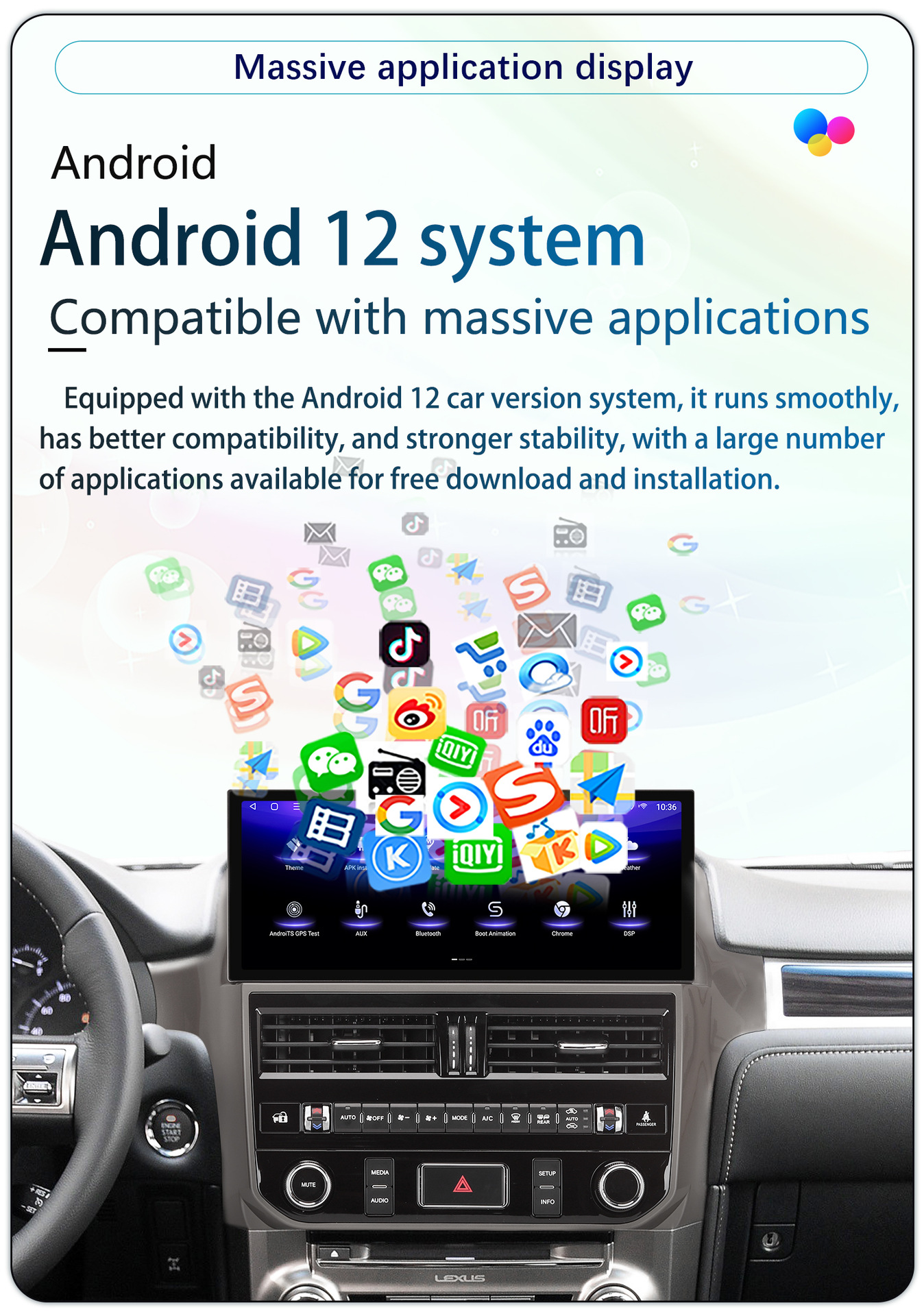 Suitable for 2010-2021 Lexus GX460 central control car 4G Android large screen 360-degree panoramic navigation