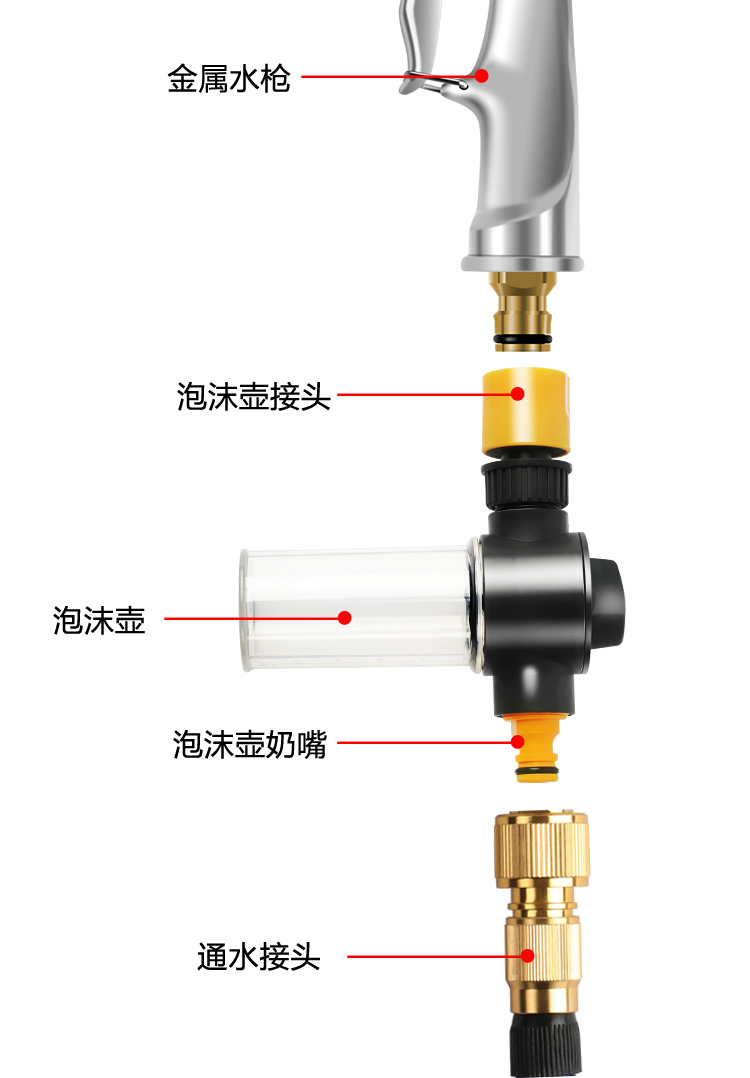 High-pressure car wash water gun, household water gun, retractable hose, car brush, nozzle, flower watering set