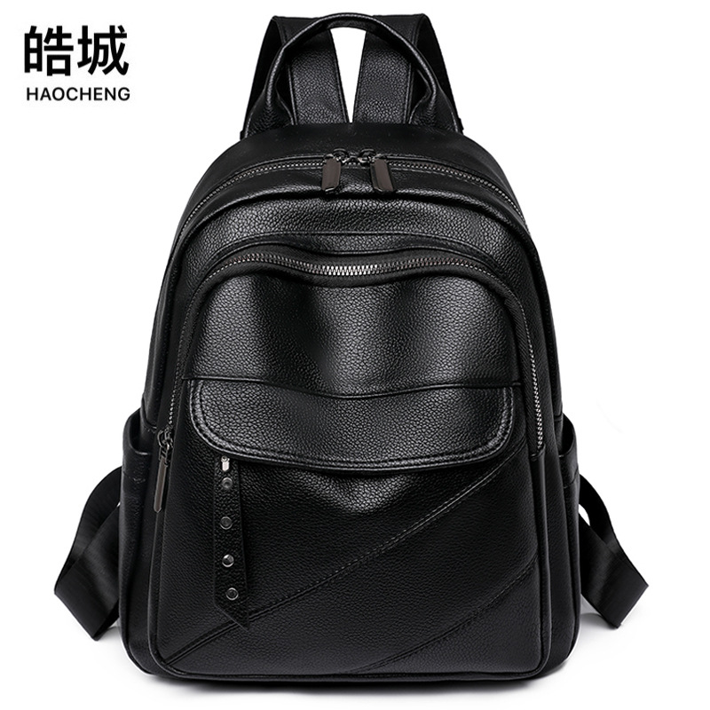 Transfronterizo exclusivamente para 2023 nueva mochila casual para mujer, mochila de viaje de color sólido de cuero suave de moda, bolso de mujer al por mayor