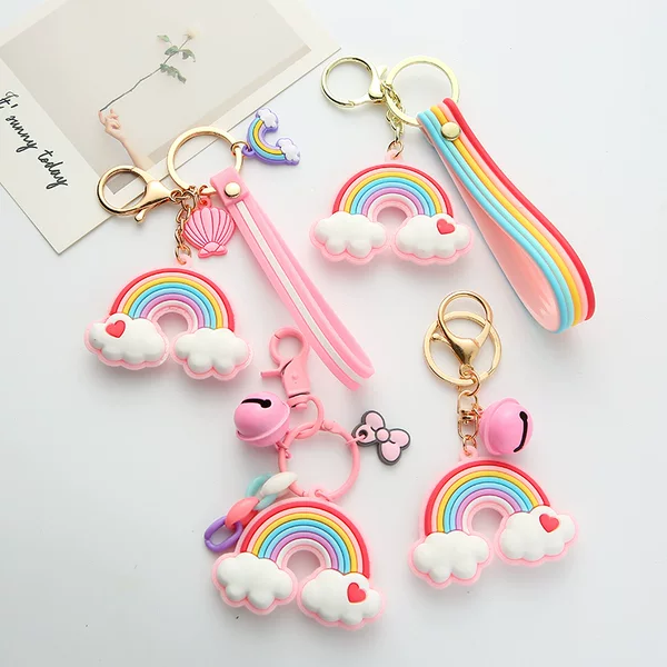 Internet Celebrity ins Rainbow Love Keychain Cute Girl Heart Bell Rainbow Cloud Pendant Couple Bag Hanging Jewelry