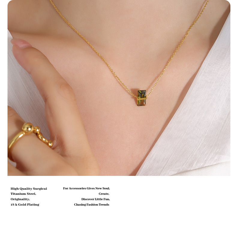 Simple Style Square Titanium Steel Plating Zircon Pendant Necklace