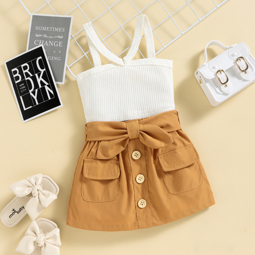 Baoxin children's clothing foreign trade ins cross-border summer new style suspender tops and short skirts two-piece suit