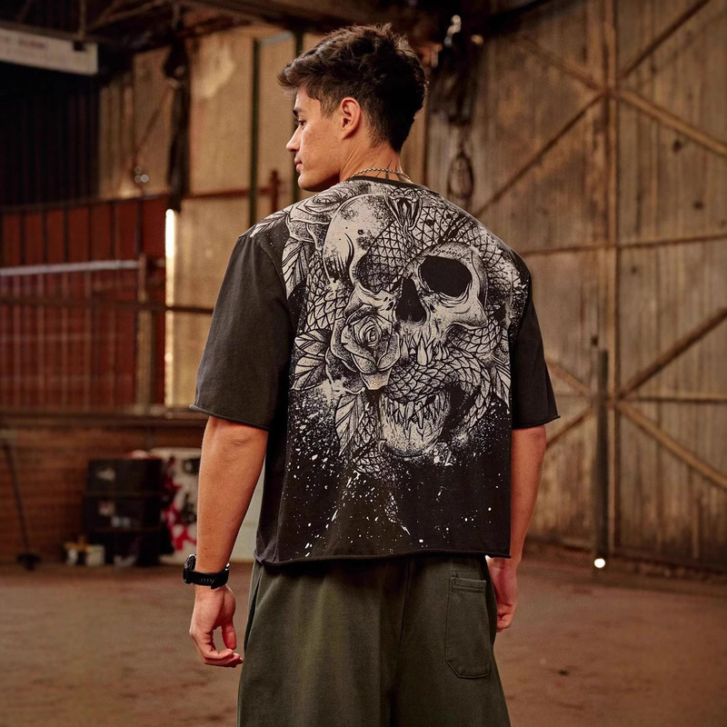 YOUNGLA American New Men's Oversized T-Shirt Jogger Gym Sports Fitness Cotton Casual Short Sleeve