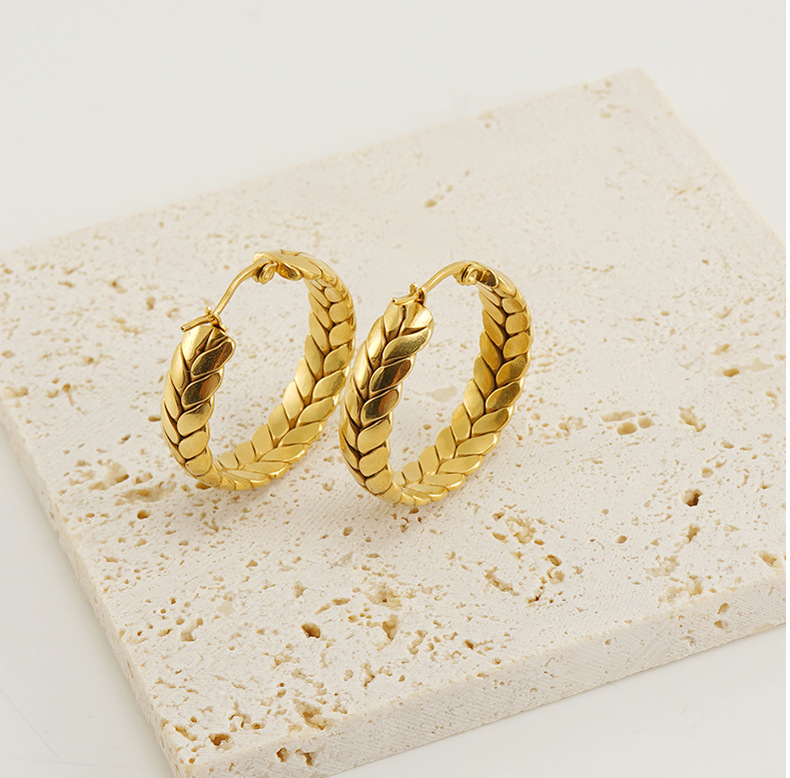 17g Weight PVD Coated Gold Plating Process 304 Stainless Steel Ear Needle Material 1 Pair Fashion Grain Plating Titanium Steel Earrings