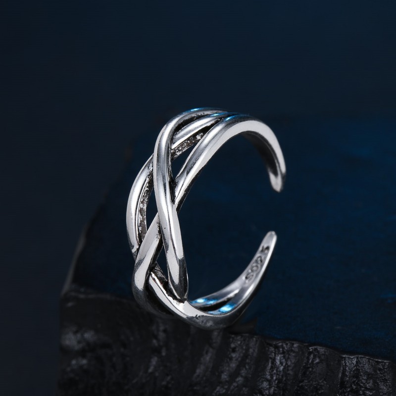 Japanese and Korean Style Retro Silver Multi-Layer Wrapping Irregular Ring Women's Retro Jewelry Cross Line Loose Ring for Men