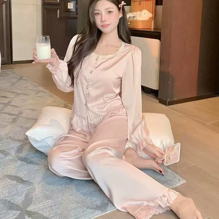 [Аканан] 2025 новый ледяной шелк пижамы женский весенний и осенний темперамент
