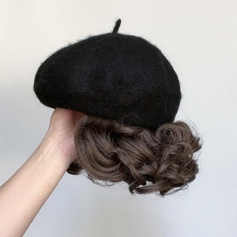 Sombrero peluca integrada moda mujer Otoño e Invierno boina nueva artificial corto rizado peluca natural realista peluca cap