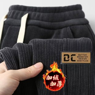 Casual Pants Men's Autumn and Winter Electric Welding Dirty Tide Brand Sports fleece-lined Thickened Corduroy Wear-Resistant Loose Sweatpants Anti-Scalding