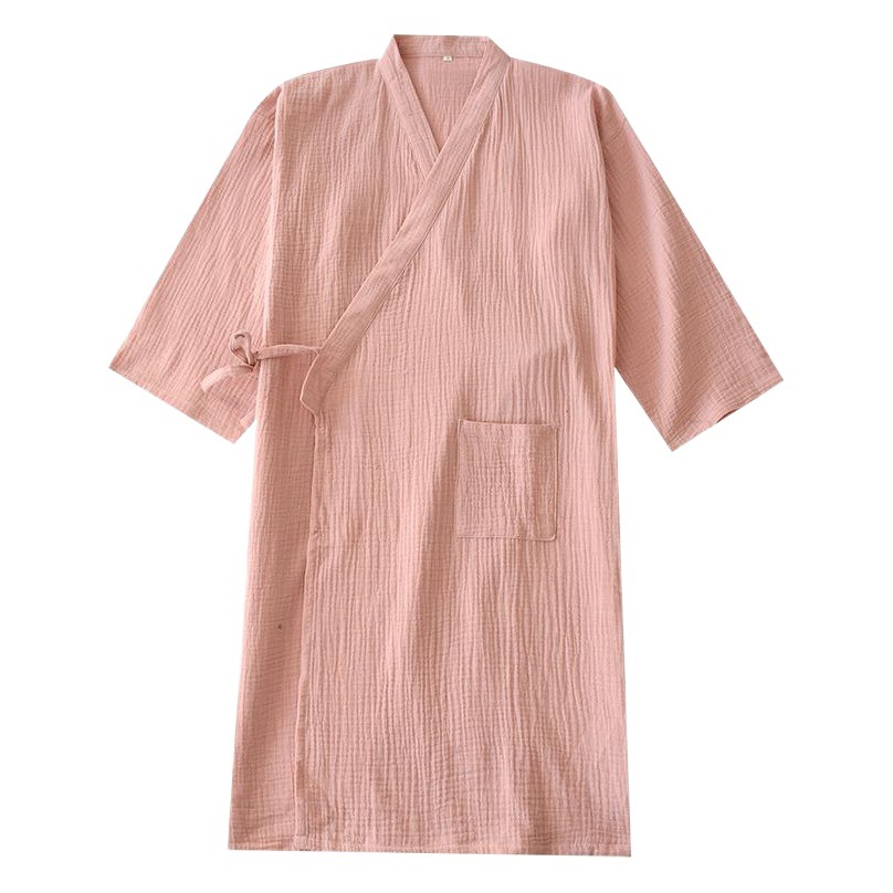 Pareja camisón tejido de algodón de doble capa de gasa para hombres y mujeres Bata para el hogar más el tamaño de pijamas lavados de hilo de algodón Albornoz crepe Delgado