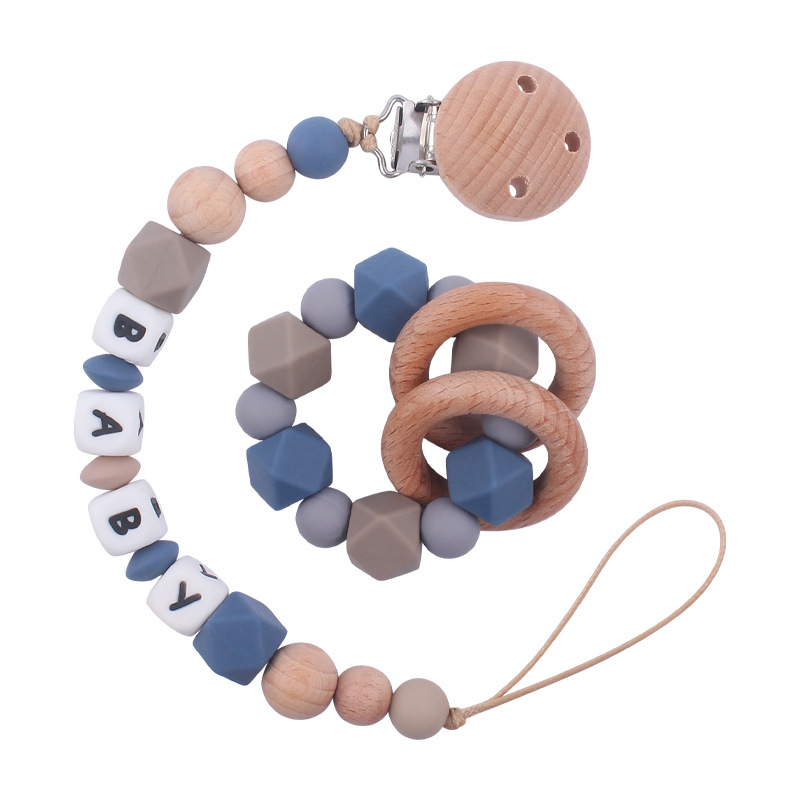 Suministros para bebés de haya clip pezón cadena creativa DIY bebé octogonal silicona mordedor pulsera juguete conjunto de dos piezas