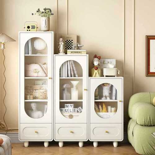 French cream style combination bookcase for home living room, with glass dustproof display cabinet, TV sofa side cabinet, bookshelf, 30
