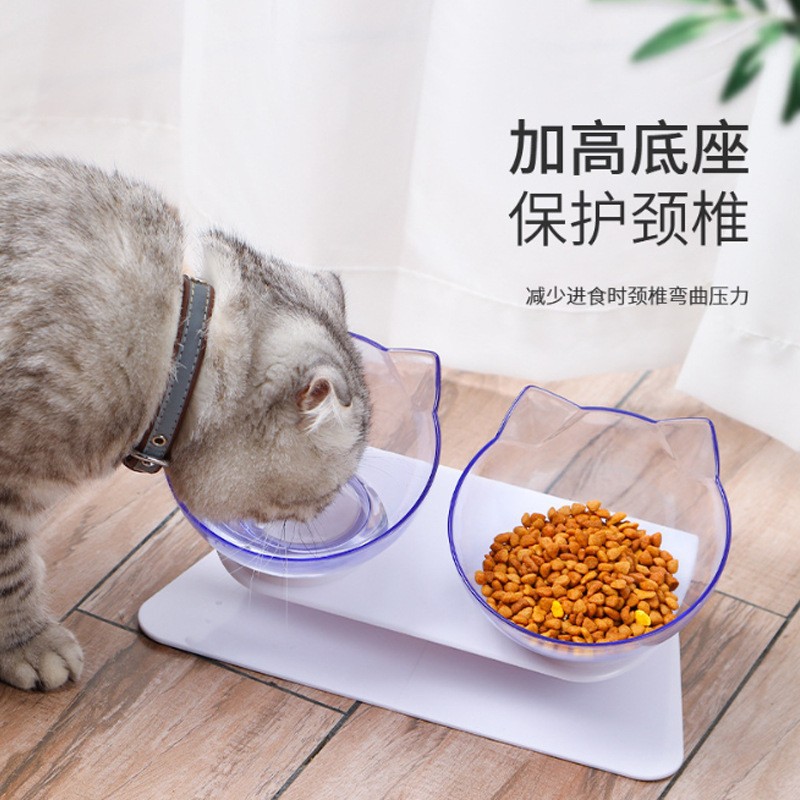 Cruz-frontera caliente gato tazón inclinación 15 grados anti-knock comida tazón de beber y comer conjunto de suministros de mascotas de doble uso en stock al por mayor