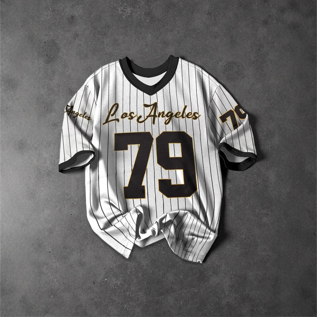 Summer New Men's V Neck T-Shirt Sports Printed Short Sleeve Retro Baseball Chic Trendy Summer Top For Men_voghion.com