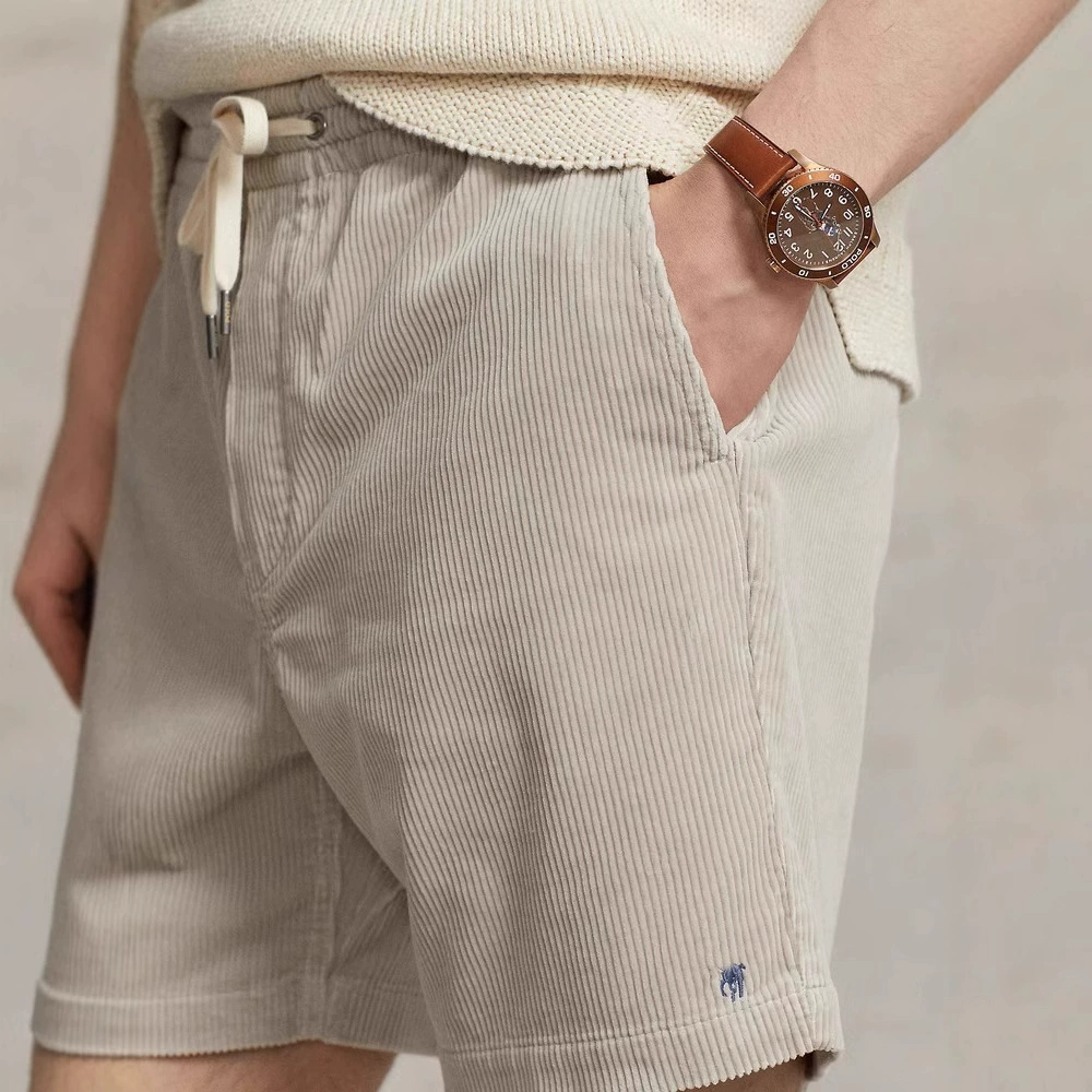 RL Rlaf Po маркировка свободных пятисот дышащих брюк вышивка летние повседневные хлопковые вельветовые шорты для мужчин пара