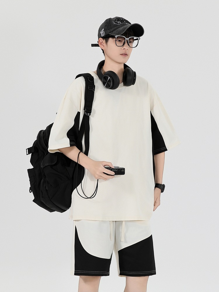 Verano adolescente hombre cuello redondo suelto camiseta de manga corta suit deportivo logotipo personalizado impresión hombre pantalones cortos de manga corta hombre