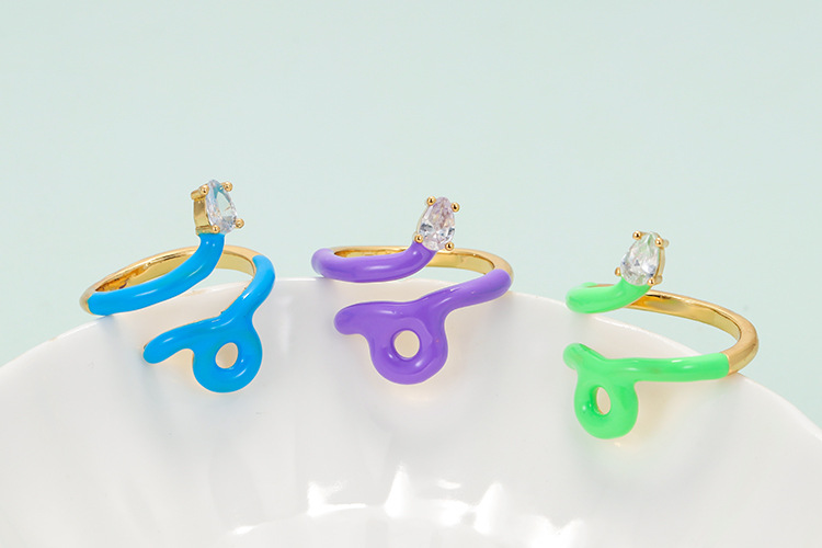 Korean Creative Personality Spirit Snake Ring Female Ins Simple Cute Colorful Oil Necklace Snake-shaped Index Finger Ring Foreign Trade Jewelry display picture 3