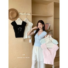 韓系ins風小蝶結びニットのシャツのデザイン感が小さいです。