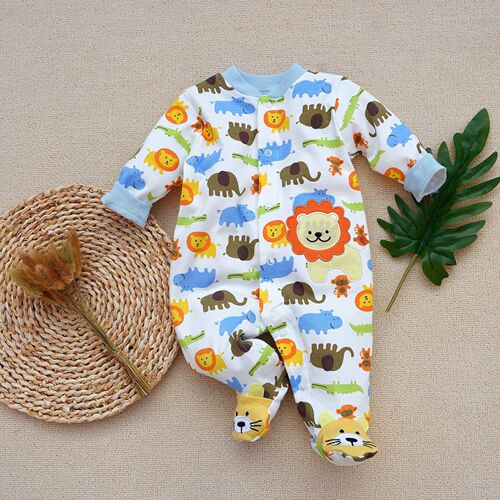 Cross-border baby spring clothing new baby foot-covering jumpsuit long-sleeved *cotton one-piece crawling suit 3-12M