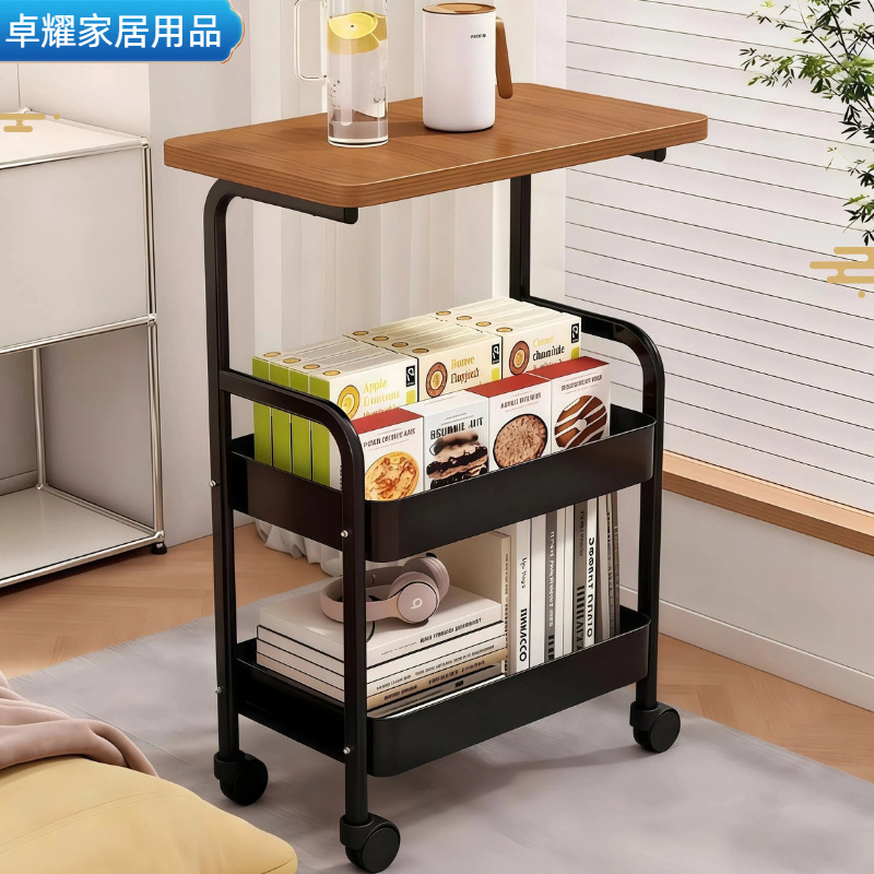 可移动小推车沙发茶几复古床头柜置物架边几储物架零食玩具收纳架