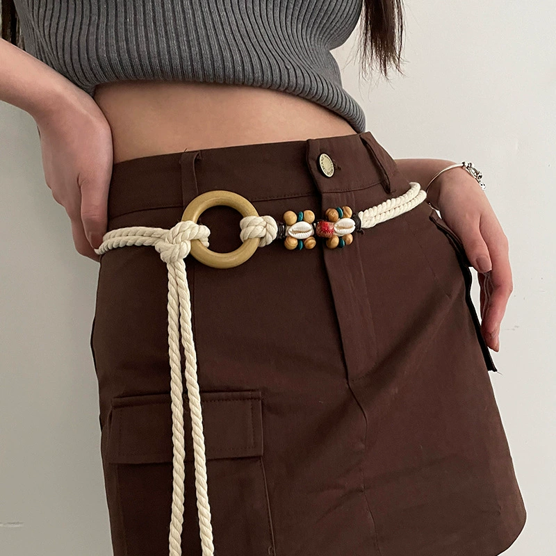 Бежевая переплетенная универсальная поясная цепь? belt, brace, trousers, boho style
