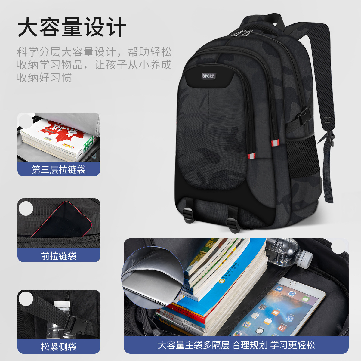 2024 nuevos estudiantes de primaria y secundaria mochila escolar de estudiantes de secundaria chicos de alta capacidad mochila espinal para hombres