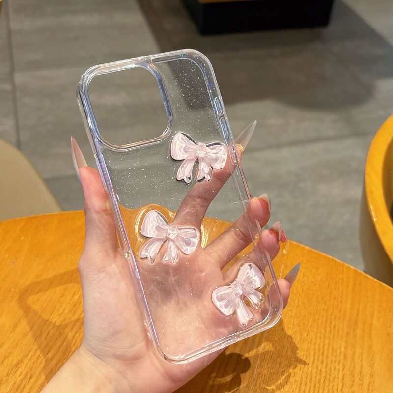 Pink Bow Iphone17Promax Phone Case 17Pro Protective Cover 14Pro High-End Feel 13 Anti-Drop