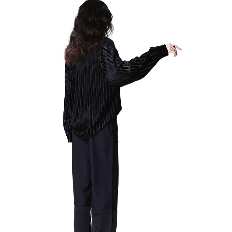 秋冬黑色复古金丝绒衬衫2025新款女装高级感气质遮肚显瘦百搭小衫|undefined