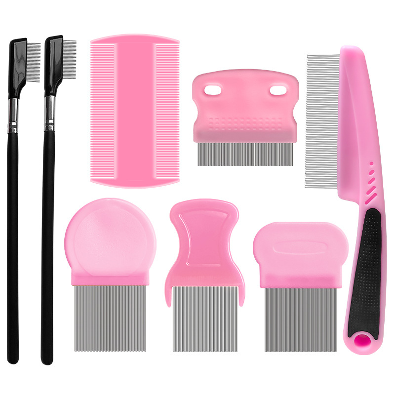 Peine para mascotas para eliminar pulgas, juego de 4 piezas, dientes densos de acero inoxidable, juego de limpieza facial, peine para gatos, suministros para perros, nuevo estilo transfronterizo