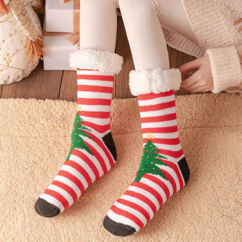 Christmas Socks Women's Autumn and Winter Mid-Tube Floor Socks Adult Snow Socks Thickened and Velvet Home Sleeping Socks Floor Socks Set