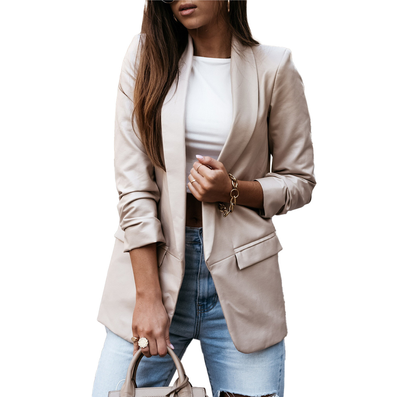 Women's solid color casual cardigan coat_voghion.com