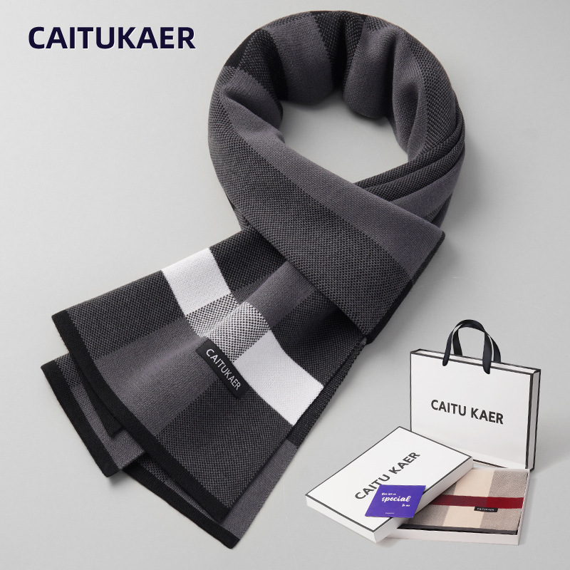 Knitted Scarf Imitation Cashmere Korean Style Versatile Thickeneded Warm Scarf for Boyfriend Gift Scarf Autumn and Winter New Plaid Scarf